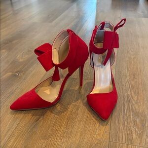 Chic Red Women's Heels with Bow Accent
